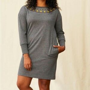 MATILDA JANE Grey & Sparkly Gold Embroidered Neckline Sweater Dress